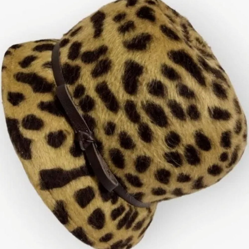 VINTAGE Lord & Taylor Leopard Print Women's Wool Hat Color: Brown/ Cream - Picture 6 of 7